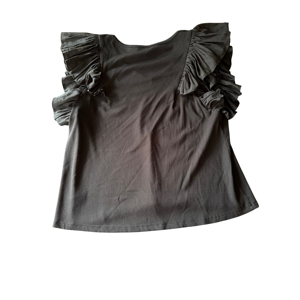 Pomander Place Top Black Ruffle Sleeve V-Neck Ribbed Knit Y22845T XXXL - Picture 6 of 6